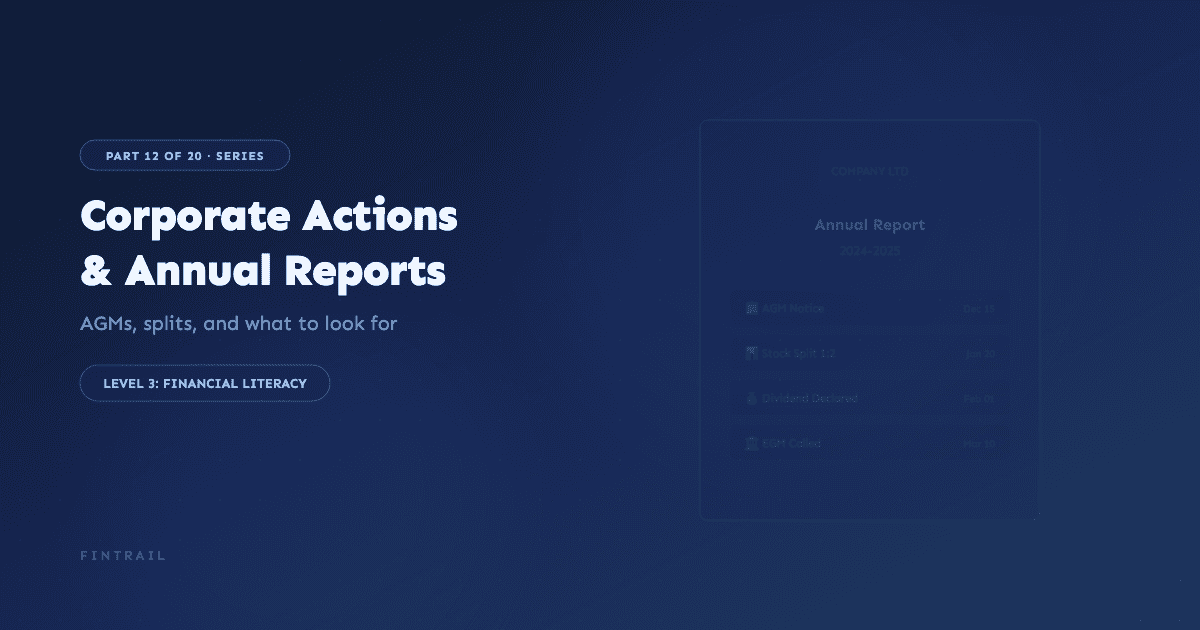 Annual report document with magnifying glass highlighting key sections for DSE investors